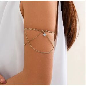 Gold Arm Cuff Bracelet with Crystal Drop – Upper Arm Chain Jewelry